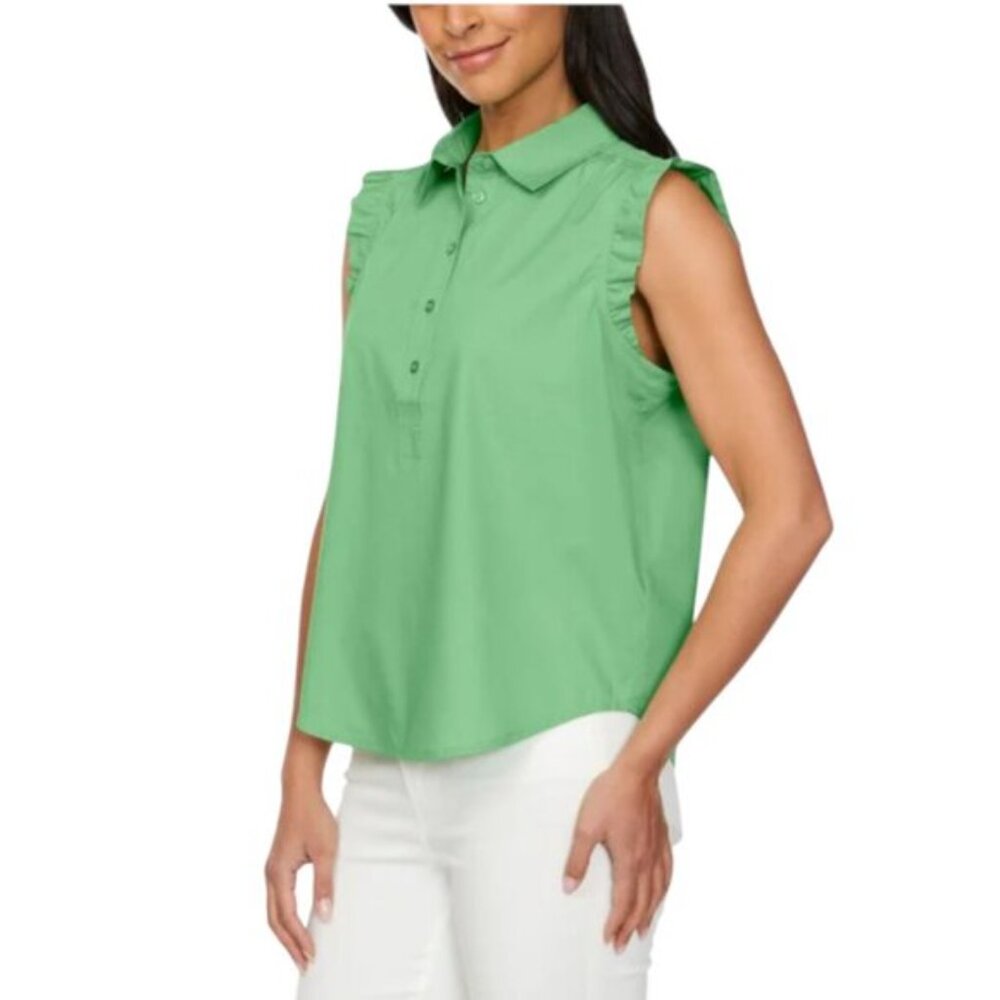 NEW Loft Ruffle Sleeveless Blouse | Green - Picture 3 of 5